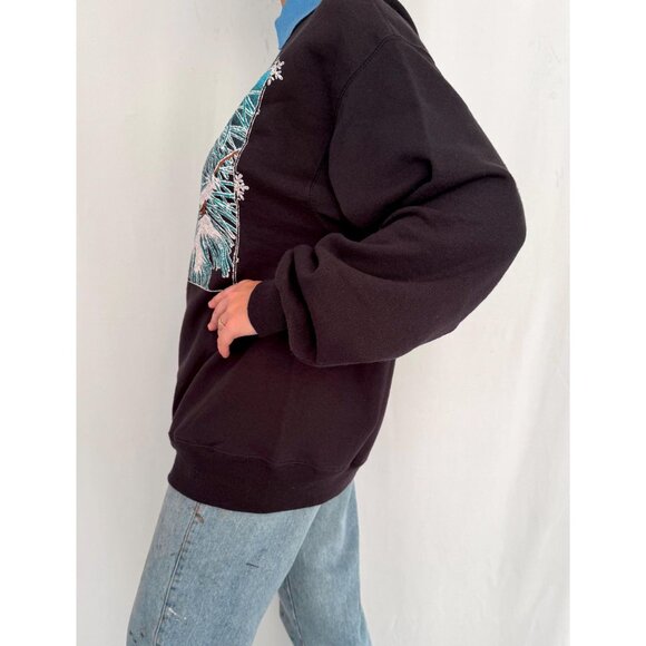 90s vintage snowy winter bird nature graphic collared cotton pullover sweatshirt - Picture 4 of 8